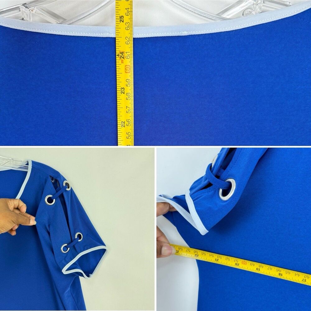 Coconut Row Palm Beach Royal Blue Short Sleeve Women's Top Médium - Picture 9 of 16